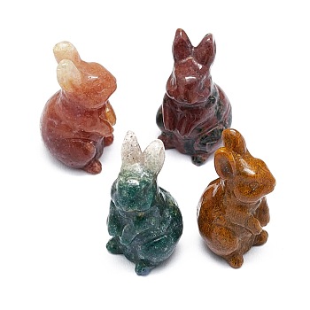 Natural Jade Sculpture Display Decorations, for Home Office Desk, Rabbit, 17~19x17~18.5x32~37mm