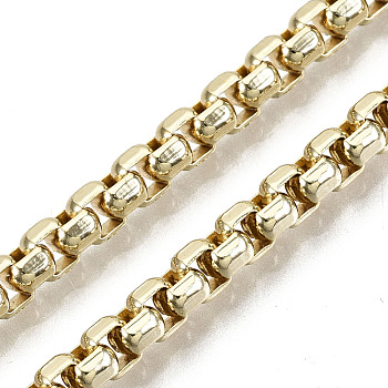 Brass Box Chains, Long-Lasting Plated, Soldered, Light Gold, 4x3x2mm