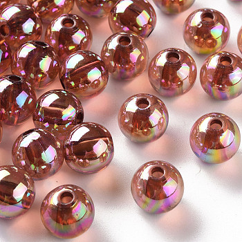 Transparent Acrylic Beads, AB Color Plated, Round, Chocolate, 10x9mm, Hole: 2mm, about 940pcs/500g