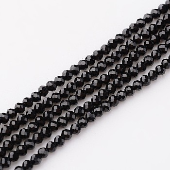 Natural Black Spinel Beads Strands, Round, Faceted, 2mm, Hole: 0.8mm, about 203pcs/strand, 15.75 inch