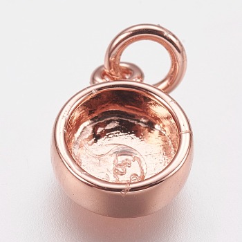Brass Pendant Cabochon Settings, Plain Edge Bezel Cups, Flat Round, Rose Gold, Tray: 6mm, 11x8x3mm, Hole: 3mm