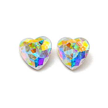 Glass Rhinestone Cabochons, Point Back & Back Plated, Faceted, Heart, Air Blue Opal, 8x8x4mm