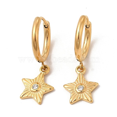 Crystal Rhinestone Star Dangle Hoop Earring & Moon Pendant Nacklace(SJEW-P002-07G)-2