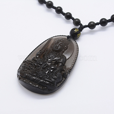 Natural Golden Sheen Obsidian Beaded Pendant Necklaces(NJEW-E116-14)-2