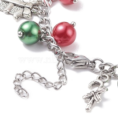 Boîte-cadeau de noël et bracelet à breloques en alliage arbre et flocon de neige et renne avec perle de verre(BJEW-TA00097)-5