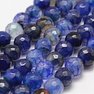 Faceted Natural Dragon Veins Agate Beads Strands, Round, Dyed & Heated, Blue, 8mm, Hole: 1mm, about 47pcs/strand, 14 inch(35.6cm)(G-F447-8mm-E01)