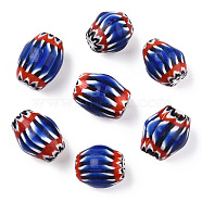 Handmade Millefiori Glass Beads, Barrel, Blue, 11~14.5x10~11mm, Hole: 1~2mm(LAMP-S197-027A)