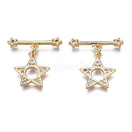 Brass Micro Pave Clear Cubic Zirconia Toggle Clasps, Nickel Free, Star, Real 18K Gold Plated, Star: 14.5x13x1.5mm, Bar: 20x4.5x2.5mm, Jump Ring: 5x1mm, 3mm inner diameter(KK-Q278-011-NF)