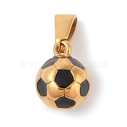 304 Stainless Steel Pendants, with Enamel, Football Charm, Golden, Black, 10x8x8mm, Hole: 5x2.5mm(STAS-S001-06G-P)