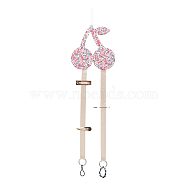 Cherry Non-woven Fabrics Hairpin Hair Clip Hanging Holder Storage Organizer, with Polyester Belt and Alloy Key Rings, for Girl Room Hanging Ornament Hair Accessories Storage Belt Decoration, Hot Pink, 70.1cm(ODIS-WH0025-129B)