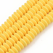 Handmade Polymer Clay Beads Strands, Flat Round, Gold, 8.5~9x3.5mm, Hole: 1.6mm, about 112pcs/strand, 15.75 inch~16.14 inch(40~41cm)(X-CLAY-N008-064-A09)