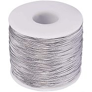 Round Elastic Cord, with Polyester Outside and Rubber Inside, Silver, 1mm, 100m/roll(EC-PH0001-13)