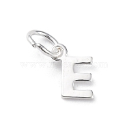 925 Sterling Silver Letter Charms, with Jump Rings and 925 Stamp, Silver Color Plated, Letter E, 7.8x6x0.8mm, Hole: 4mm(STER-C012-01S-E)