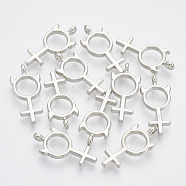 Plating ABS Plastic Pendants, Female Gender Sign, Platinum, 26x12x3mm, Hole: 1.8mm(X-KY-N007-18)