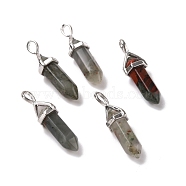Natural Bloodstone Pendants, Faceted, with Platinum Tone Brass Findings, Lead free & Cadmium Free, Bullet, 27~30x9~10x7~8mm, Hole: 4x3mm(G-K329-46P)