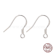 925 Sterling Silver Earring Hooks, Silver, 14mm, Hole: 2mm, 22 Gauge(0.6mm)(STER-P032-03S)