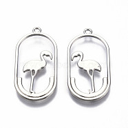 Rack Plating Alloy Pendants, Cadmium Free & Lead Free, Hollow, Oval with Ostrich, Platinum, 30.5x15.5x1mm, Hole: 1.5mm(PALLOY-N175-18P)