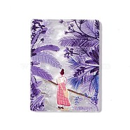 Embossed Printed Acrylic Pendants, Rectangle Charms with Scenery Pattern, Purple, 41.5x31x2.7mm, Hole: 1.6mm(MACR-J121-03D)