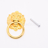 Zinc Alloy Box Handles, with Iron Screws, For Jewelry Box Decoration, Lion's Head Shape, Golden, 66x39.5x13.5mm(FIND-WH0058-20G)