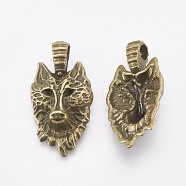 Tibetan Style Alloy Pendants, Wolf, Nickel Free, Antique Bronze, 33.5x17.5x8mm, Hole: 4mm(TIBEP-WH0001-01AB-NF)