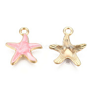 Alloy Pendants, with Enamel, Starfish, Light Gold, Pink, 20x18x3mm, Hole: 2.5mm(ENAM-S119-059C)