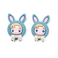 Opaque Resin Cabochons, Girl with Rabbit Hat, Sky Blue, 33x21x7mm(CRES-N021-105)