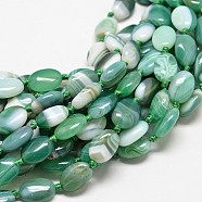 Natural Agate Oval Bead Strands, Dyed, Light Sea Green, 14x10x5mm, Hole: 1mm, about 25pcs/strand, 16 inch(G-E254-86B)
