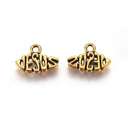 Tibetan Style Alloy Name Jesus Pendants for Easter, Lead Free & Cadmium Free, Antique Golden, 11x15x2mm, Hole: 2mm(TIBEP-GC162-AG-RS)