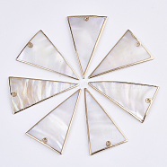 Natural Freshwater Shell Pendants, with Edge Brass Golden Plated, Triangle, Seashell Color, 49x31x3mm, Hole: 1.6mm(SSHEL-R045-11)