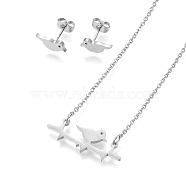 304 Stainless Steel Jewelry Sets, Stud Earrings and Pendant Necklaces, Bird, Stainless Steel Color, Necklace: 18.9 inch(48cm), Stud Earrings: 5x12x1.2mm, Pin: 0.8mm(SJEW-O090-25P)