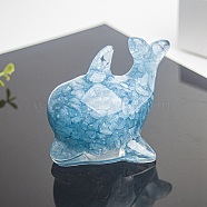 Resin Dolphin Display Decoration, with Natural Aquamarine Chips inside Statues for Home Office Decorations, 90x56x62mm(PW-WG60983-04)