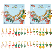 Summer Theme Pendant Stitch Markers, Alloy Enamel Crochet Lobster Clasp Charms, Locking Stitch Marker with Wine Glass Charm Ring, Cactus/Cocobut Tree/Flamingo, Mixed Color, 3.3~3.8cm, 8 style, 2pcs/style, 16pcs/set(HJEW-AB00398)