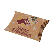 Christmas Theme Cardboard Candy Pillow Boxes, Cartoon Christmas Socking Candy Snack Gift Box, FireBrick, Fold: 7.3x11.9x2.6cm(CON-G017-02D)