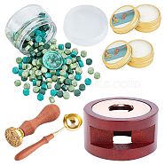 CRASPIRE DIY Scrapbook Making Kits, Including Sealing Wax Particle, Round Sealing Wax Stove, Brass Wax Seal Stamp and Wood Handle Sets, Brass Wax Sticks Melting Spoon, Candles, Golden, Sealing Wax Particles: 210pcs(DIY-CP0004-92)
