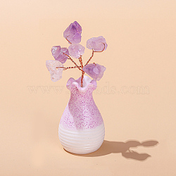 Natural Amethyst Chips Tree Decorations, Vase Base with Copper Wire Feng Shui Energy Stone Gift for Home Office Desktop Decoration, 60mm(PW-WGDBDBD-01)