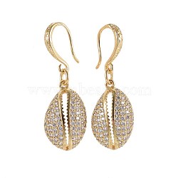 Brass Micro Pave Cubic Zirconia Dangle Earrings, Shell, Clear, Golden, 36~37mm, Pin: 0.8mm(EJEW-JE02981)