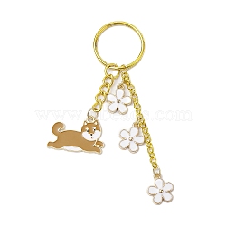 Alloy Enamel Keychain, with Iron Ring, Dog with Flower, Golden, 9.95cm(KEYC-JKC00778)