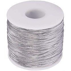 Round Elastic Cord, with Polyester Outside and Rubber Inside, Silver, 1mm, 100m/roll(EC-PH0001-13)