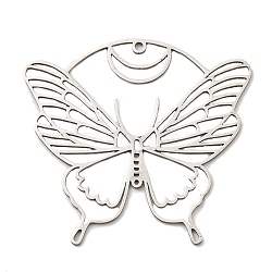 Non-Tarnish 201 Stainless Steel Pendants, Laser Cut, Butterfly Charm, Stainless Steel Color, 37x39.5x1mm, Hole: 1.4mm(STAS-M318-11P)