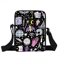 Nylon Crossbody Bags, Gothic Style Messenger Bag for Wiccan Lovers, Skull, 33x22x10cm(PW-WG28255-06)