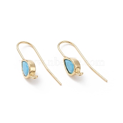 Real 18K Gold Plated Brass Earring Hooks, with Cubic Zirconia and Vertical Loops, Teardrop, Cadmium Free & Nickel Free & Lead Free, Turquoise, 24~25mm, Pendant: 11x6mm, Hole: 1.2mm, 20 Gauge, Pin: 0.8mm(KK-B060-07G-01)