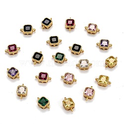 Real 18K Gold Plated Brass Micro Pave Cubic Zirconia Links Connectors, Long-Lasting Plated, Square, Mixed Color, 11.5x7x4mm, Hole: 1.2mm(ZIRC-L100-008G)