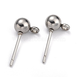 304 Stainless Steel Ball Post Stud Earring Findings, with Loop and 316 Surgical Stainless Steel Pin, Stainless Steel Color, 16x8x5mm, Hole: 1.6mm, Pin: 0.8mm(X-STAS-Z035-01P-D)