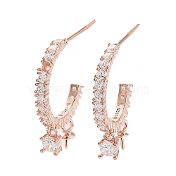 925 Sterling Silver with Cubic Zirconia Stud Earring Findings, Rose Gold, 21mm, Pin: 0.6mm(EJEW-B038-11RG)