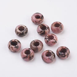 Natural Rhodonite European Beads, Large Hole Beads, Rondelle, 14x7~8mm, Hole: 6mm(X-G-G740-14x8mm-01)