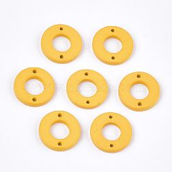 Painted Poplar Wood Links, Donut, Gold, 18x2.5mm, Hole: 1.6mm(WOOD-T021-01G)