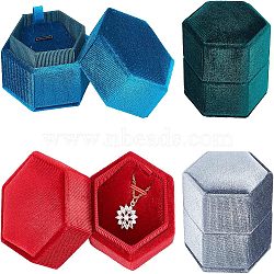 Nbeads 4Pcs 4 Colors Velvet Jewelry Box, with Linen and PU Leather, for Ring & Necklace Box, Hexagon, Mixed Color, 5.55x6.3x5.8cm, Inner Diameter: 4.3x5cm, 1pc/color(VBOX-NB0001-05)