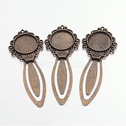 Tibetan Style Bookmark Cabochon Settings, Cadmium Free & Nickel Free & Lead Free, Antique Bronze, Tray: 20mm, 81x31x4mm(TIBE-S157-AB-NR)