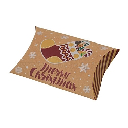 Christmas Theme Cardboard Candy Pillow Boxes, Cartoon Christmas Socking Candy Snack Gift Box, FireBrick, Fold: 7.3x11.9x2.6cm(CON-G017-02D)