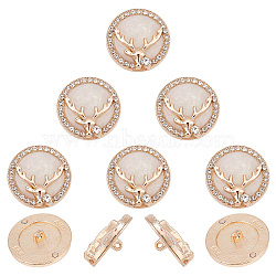 Alloy Rhinestone Shank Buttons, with Resin, Flat Round with Deer Head, Golden, 25x11mm, Hole: 2mm, 10pcs/box(BUTT-NB0001-53)